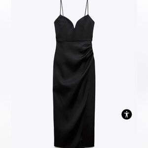 NWOT Zara Satin Effect Midi Dress Black